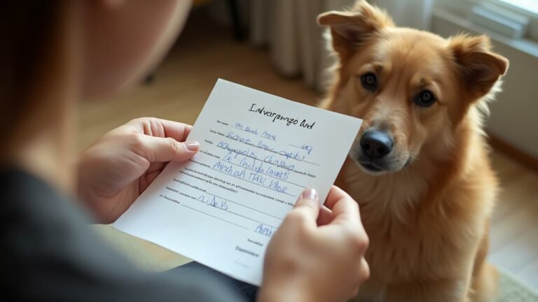 Un chien aux yeux attentifs observant attentivement un document entre les mains de son maître.