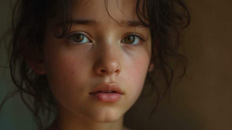 Gros plan sur le visage d'une jeune fille aux yeux tristes et expressifs